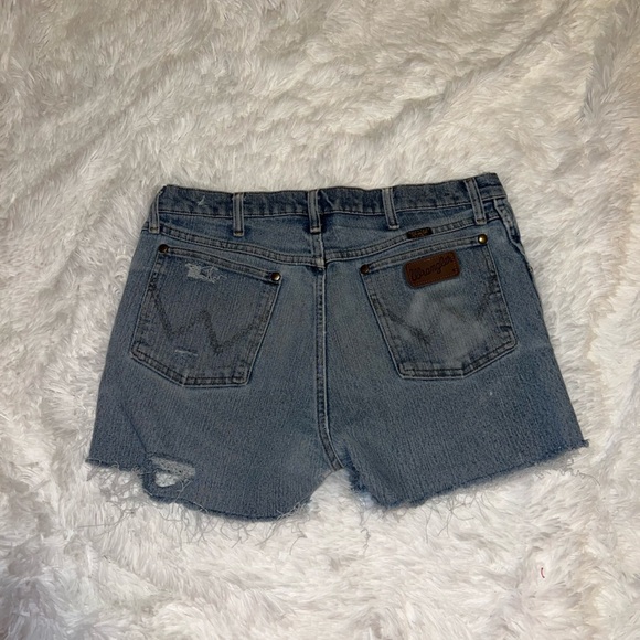 Wrangler Light Wash Denim Shorts size 34 Hand Distressed - Picture 2 of 5